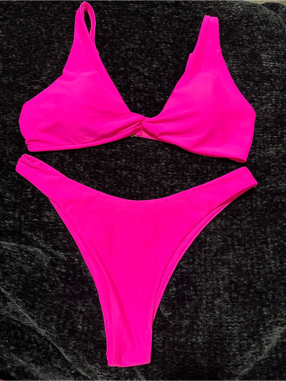 SHEIN Neon Hot Pink Twist Front Bikini Set